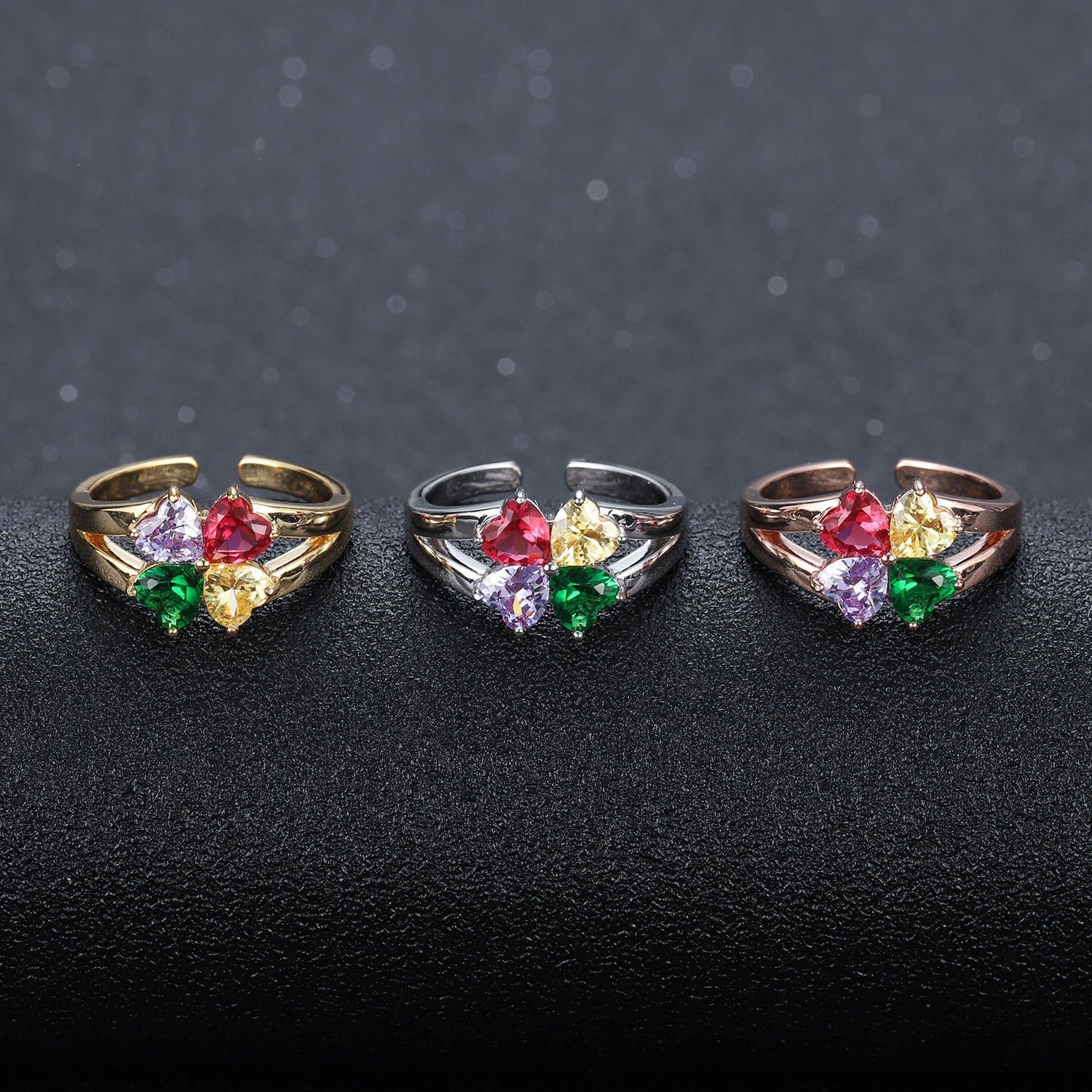 Four birthstone name promise ring engraved 4 names gift for family love