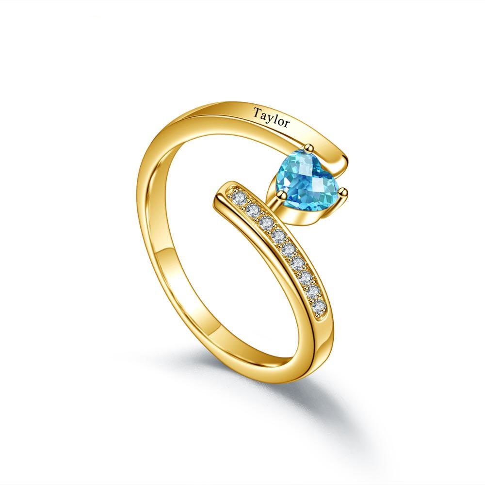 Gold engraved heart shaped birthstone sparkling ring jewelry
