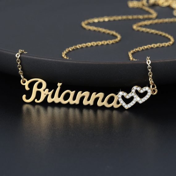 Name necklace two heart amour coeur collier gift