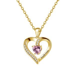 Birthstone Heart Name Necklace