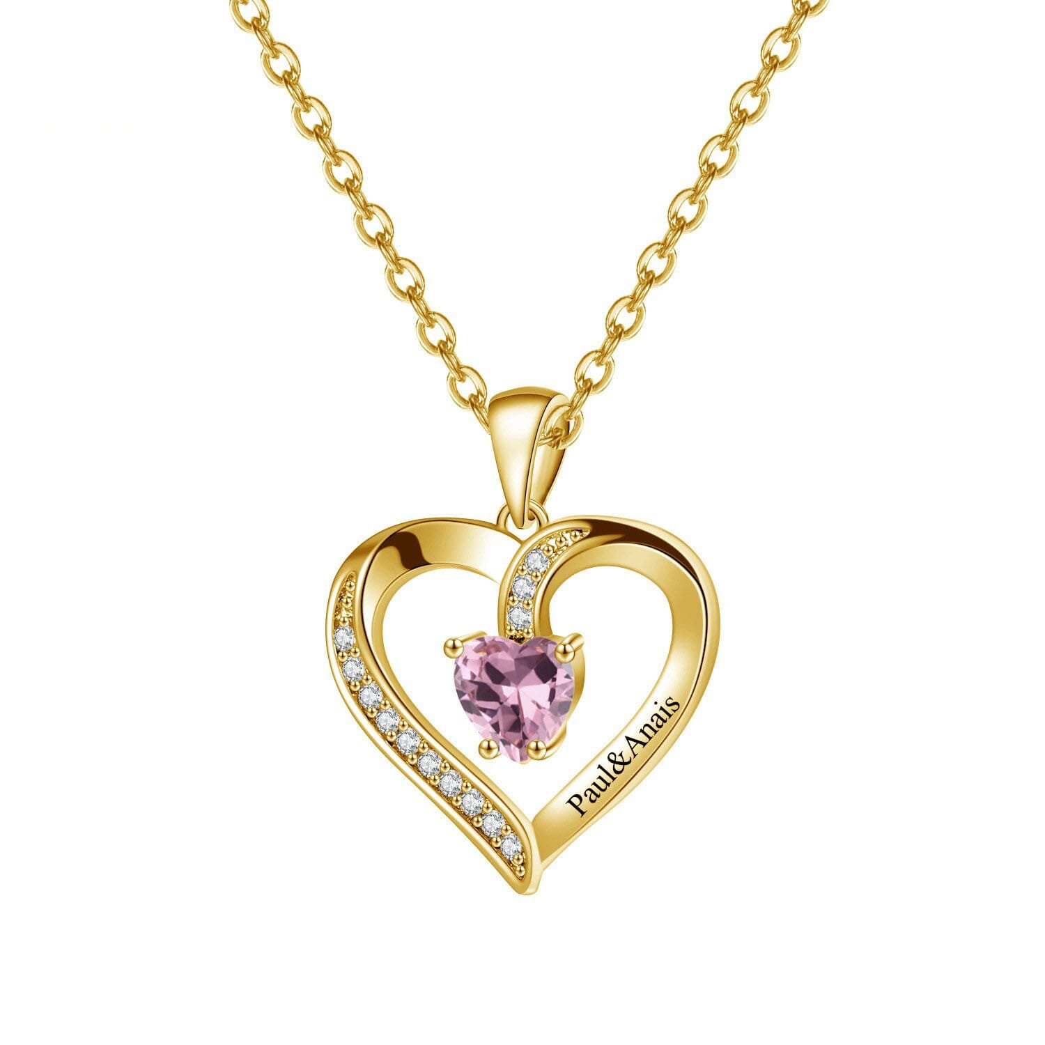 Birthstone Heart Name Necklace