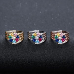Personalized engraved name copper rings for women customized 7 heart birthstones family seven heart ring