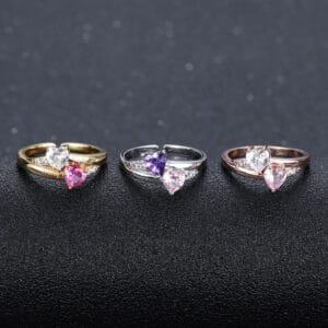 Personalized engraved name copper rings for women customized couple heart birthstones wedding ring