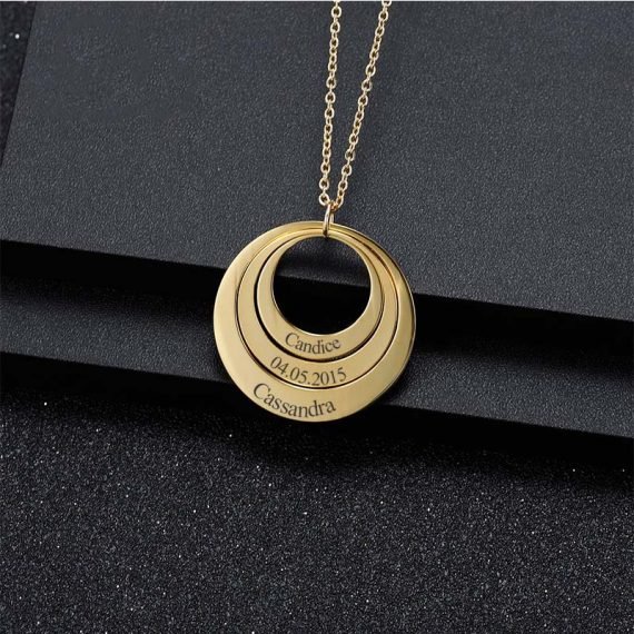 Personalized engraved necklace three disc name necklace high quality stainless steel custom jewelry for women
