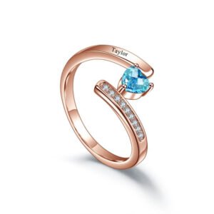 Rose gold engraved birthstone heart shape iced out