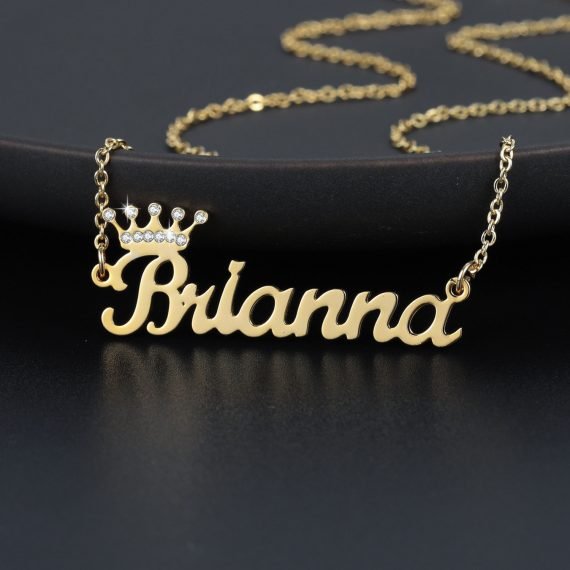 Sparkling crown couronne nameplate necklace