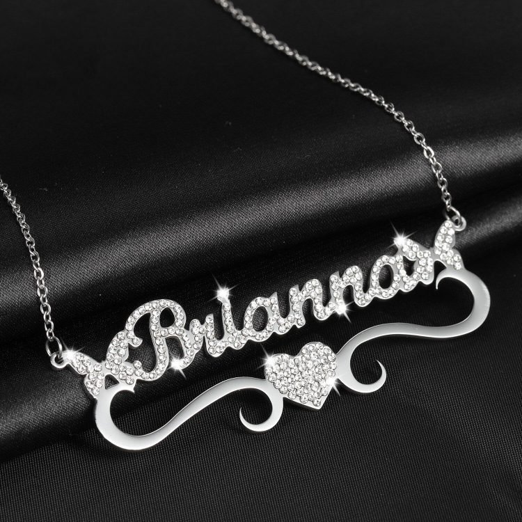 Sparkling personalized heart iced out name necklace butterfly pendants for women bling name jewelry iced out initial