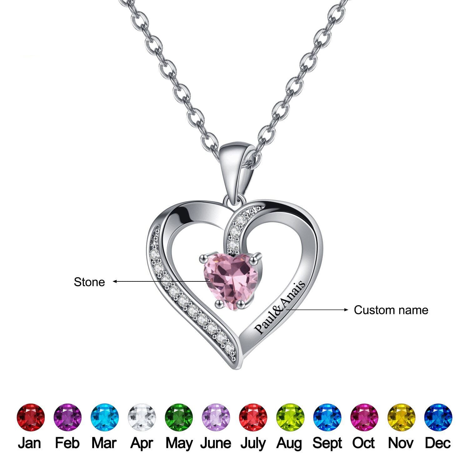Birthstone Heart Name Necklace - Image 6