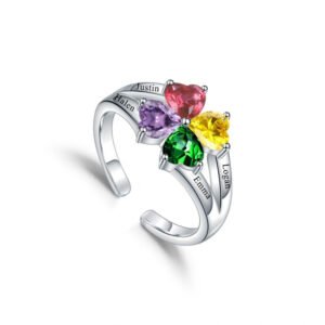 Sterling silver birthstone custom name ring best gift for her with kids children name on ring with colorful birth stones
