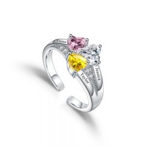 Three birthstone name promise ring engrave 3 names gift for family