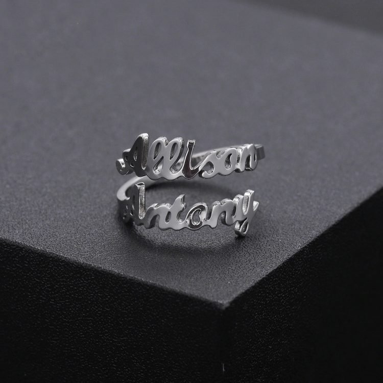 personalized custom two name silver name ring for valentine wedding anniversary