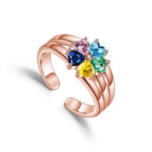 rose gold family ring custom heart birthstone rings for women custom letters five stones crystal best family gift for christmas