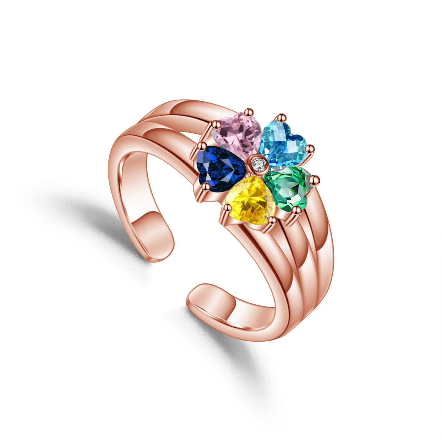 rose gold family ring custom heart birthstone rings for women custom letters five stones crystal best family gift for christmas