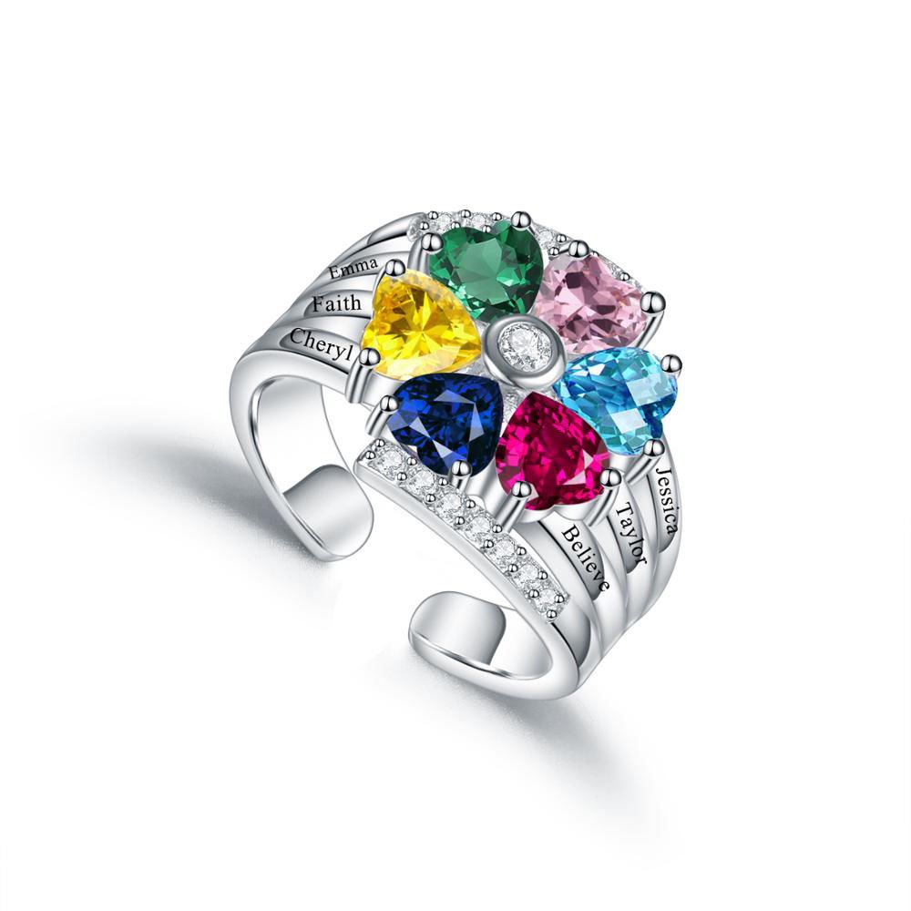 sterling silver many names engraved printed birthstone 6 names ring for mother daugther and sister for birthday graduation christmas