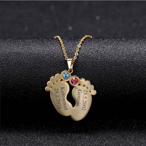 Baby Feet Birthstone Necklace