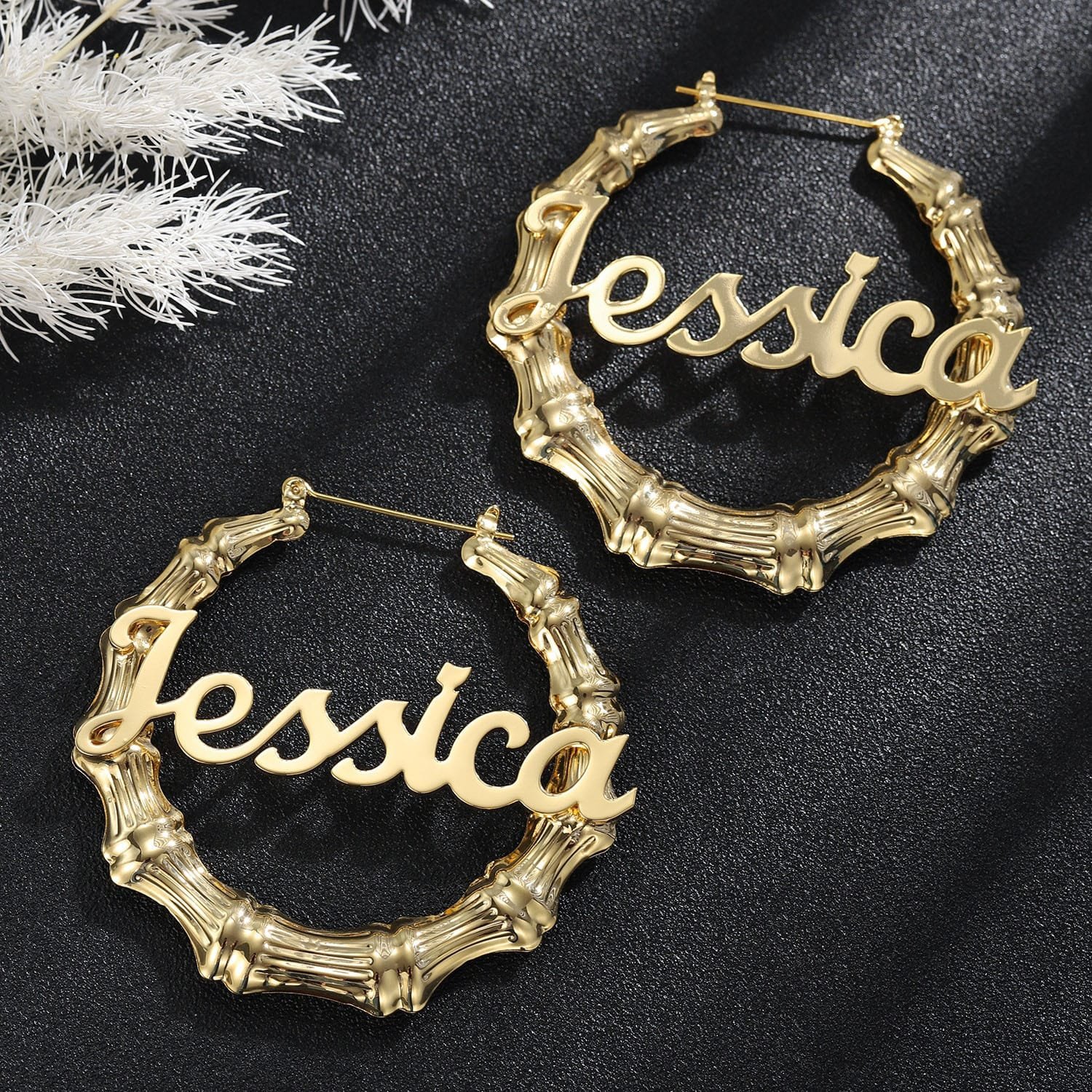 Bamboo Cursive Name Earrings - Image 2
