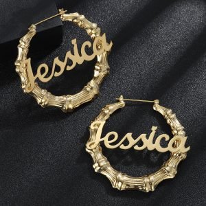 Bamboo Cursive Name Earrings