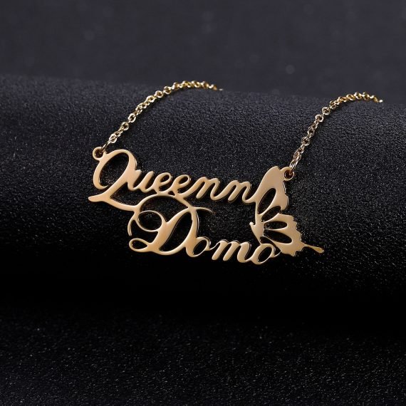 Personalized butterfly couple name necklace women gift gold pendant jewelary