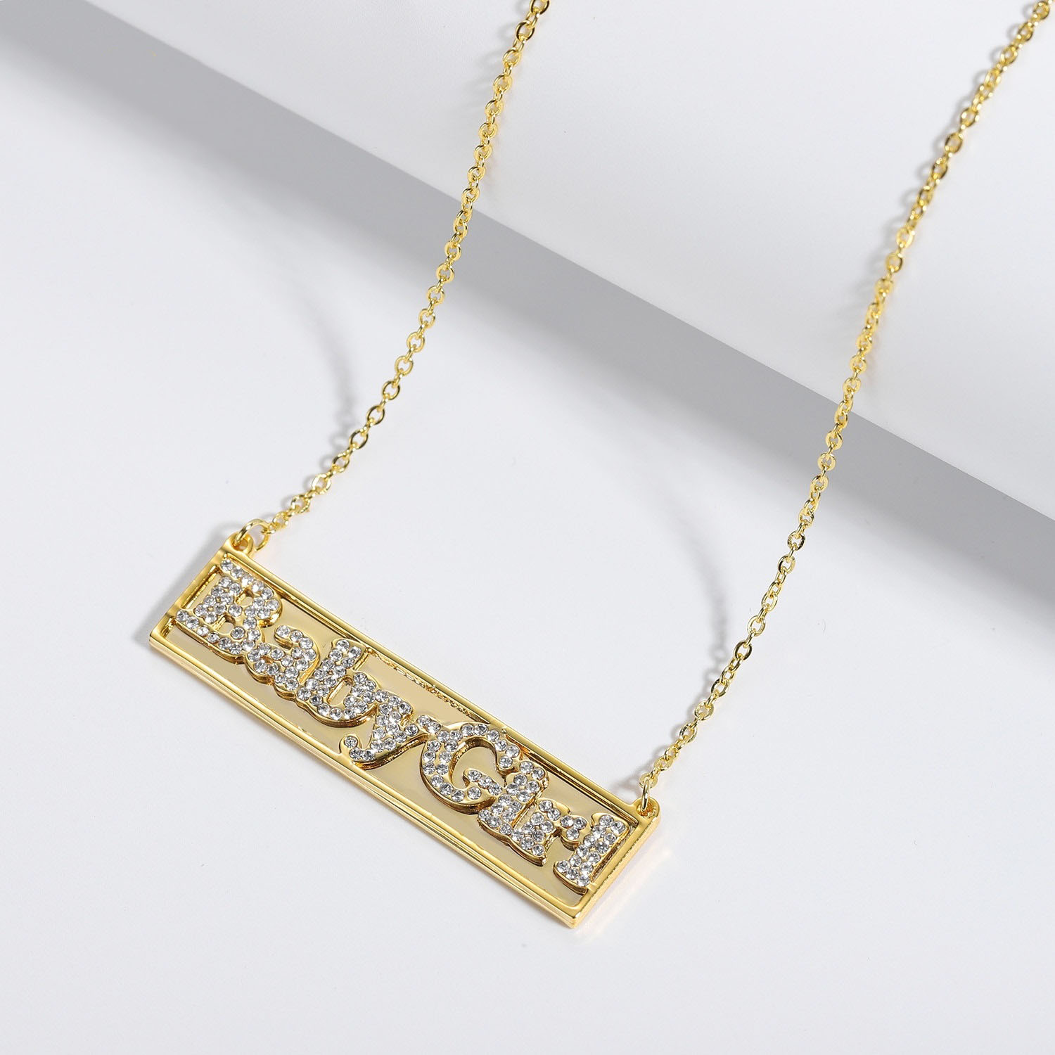 Sparkling Carved Name Necklace | Custom 