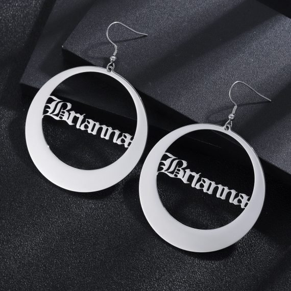 Stainless steel round custom drop name earring for women female best gift ideas
