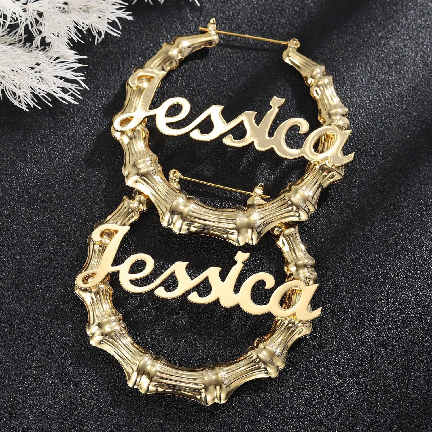 Bamboo Cursive Name Earrings - Image 4