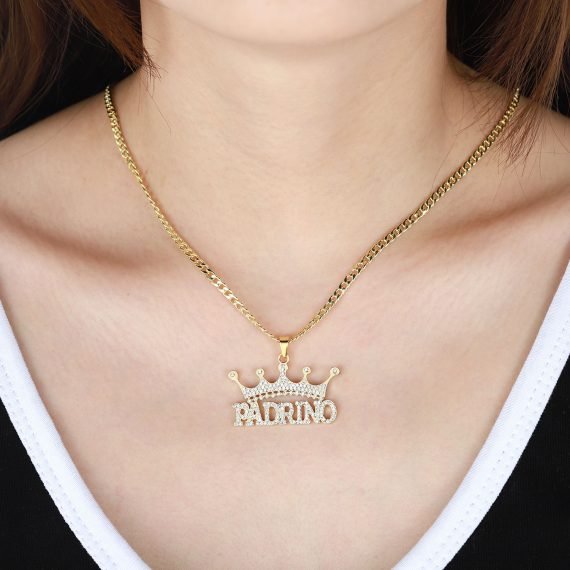Custom crown bling iced out crystal name necklace in 18 inches size girl model jewelry necklace image