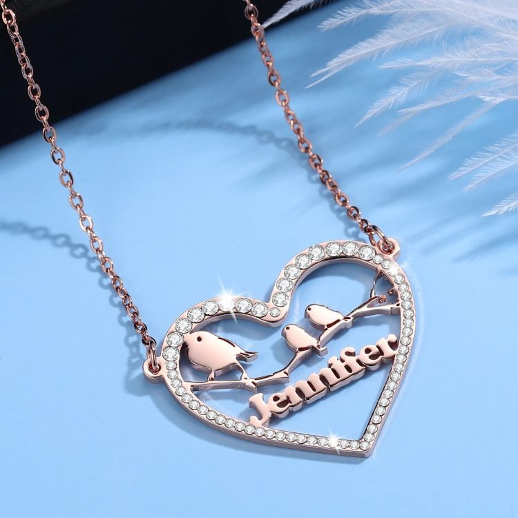Personalized High Quality Custom Name Necklace Customized Bling Heart Name Necklace Birds Branch Custom Name Necklace Crafted Name Necklace For Women