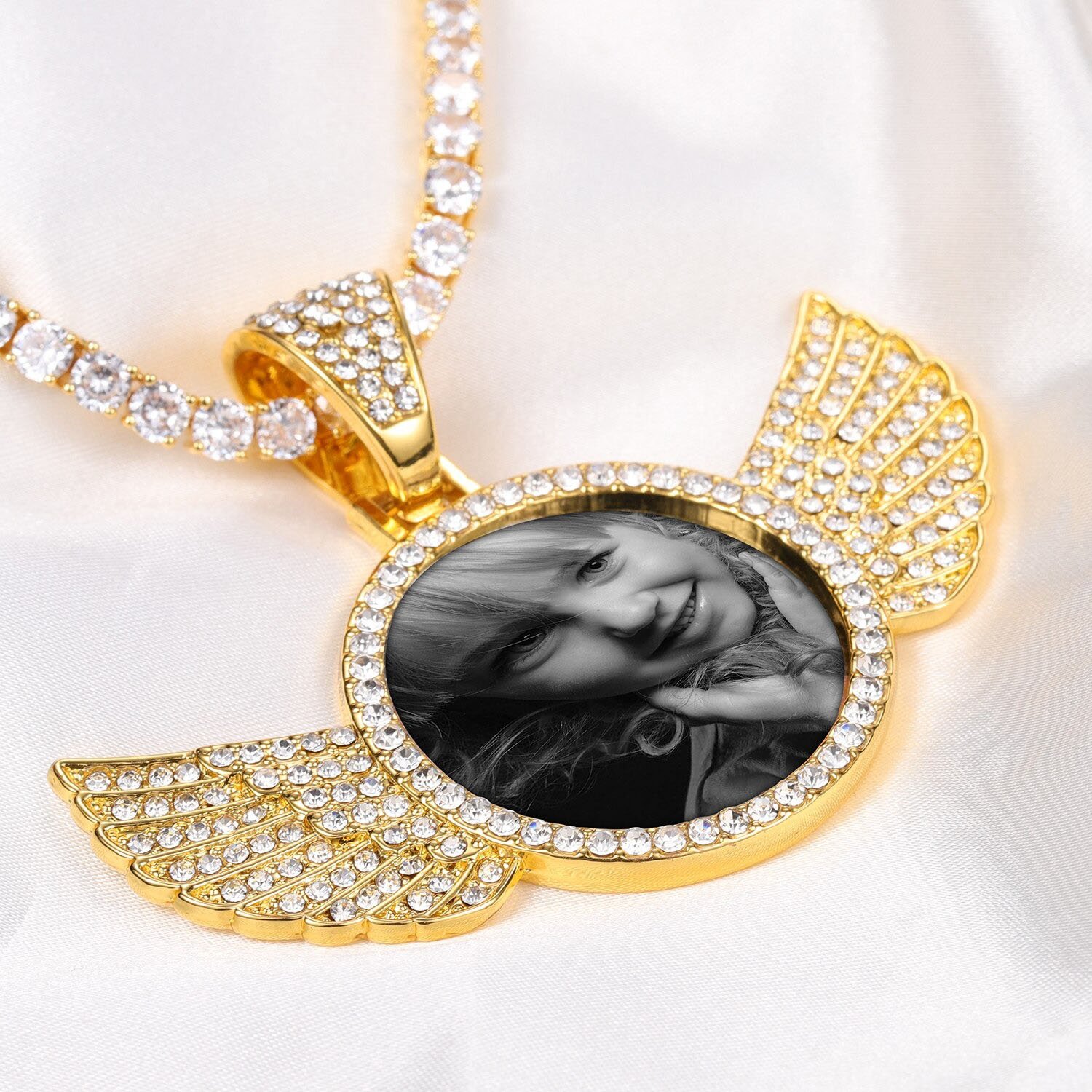 Personalized custom photo necklace with angel wings