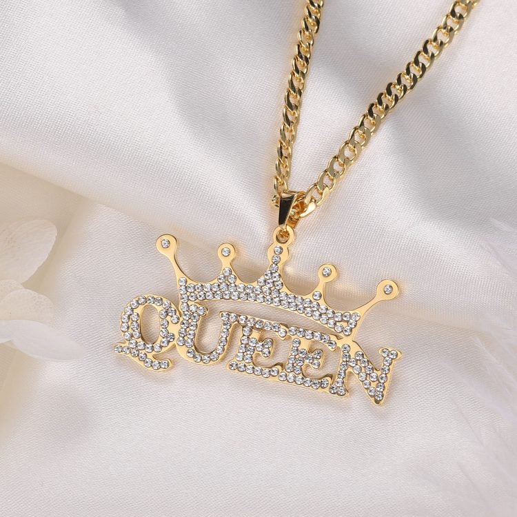 Queen crown personalized custom name customized name necklace bespoke jewelry design