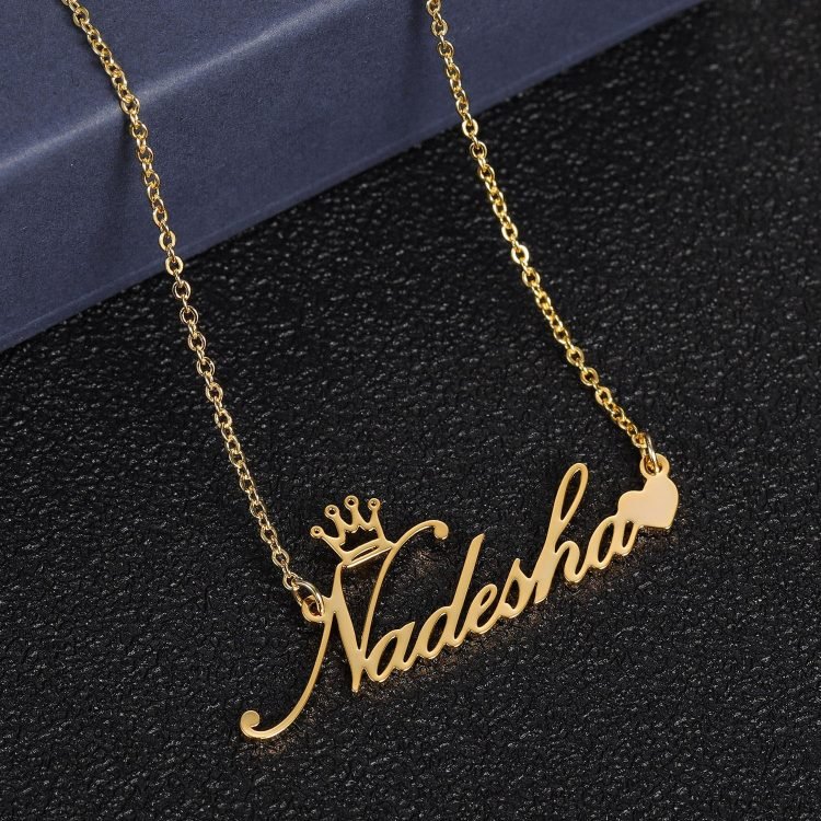 crown heart cursive name necklace for women sister best friend