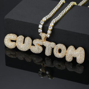custom personalised bubble letter iced out bling hip hop rap name necklace