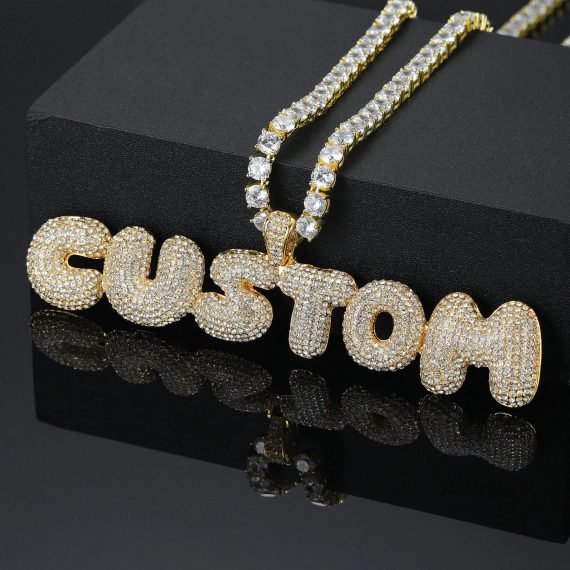 custom personalised bubble letter iced out bling hip hop rap name necklace