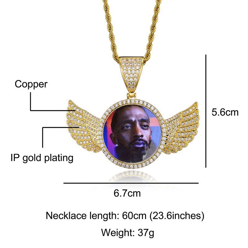 custom wings photo necklace dimensions