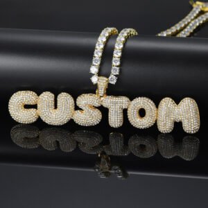 customized bubble letter nameplate pendant charm necklace shine fully iced out tennis chain