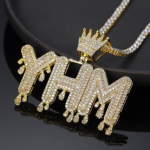 customized crown drip letter big iced out necklace