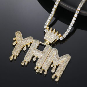 diamond crown symbol bigger bail tennis chain name necklace for men women
