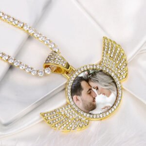 iced out angel wings sparkling custom photo necklace