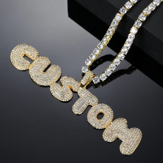 personalized bling bubble letter iced out necklace for men women in hip hop style