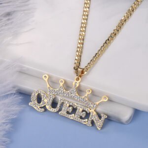 personalized crystal inlaid custom crown iced out bling name necklace for women