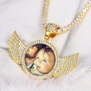 personalized custom photo bespoke angel wings iced out bling customized necklace chain for unisex men women