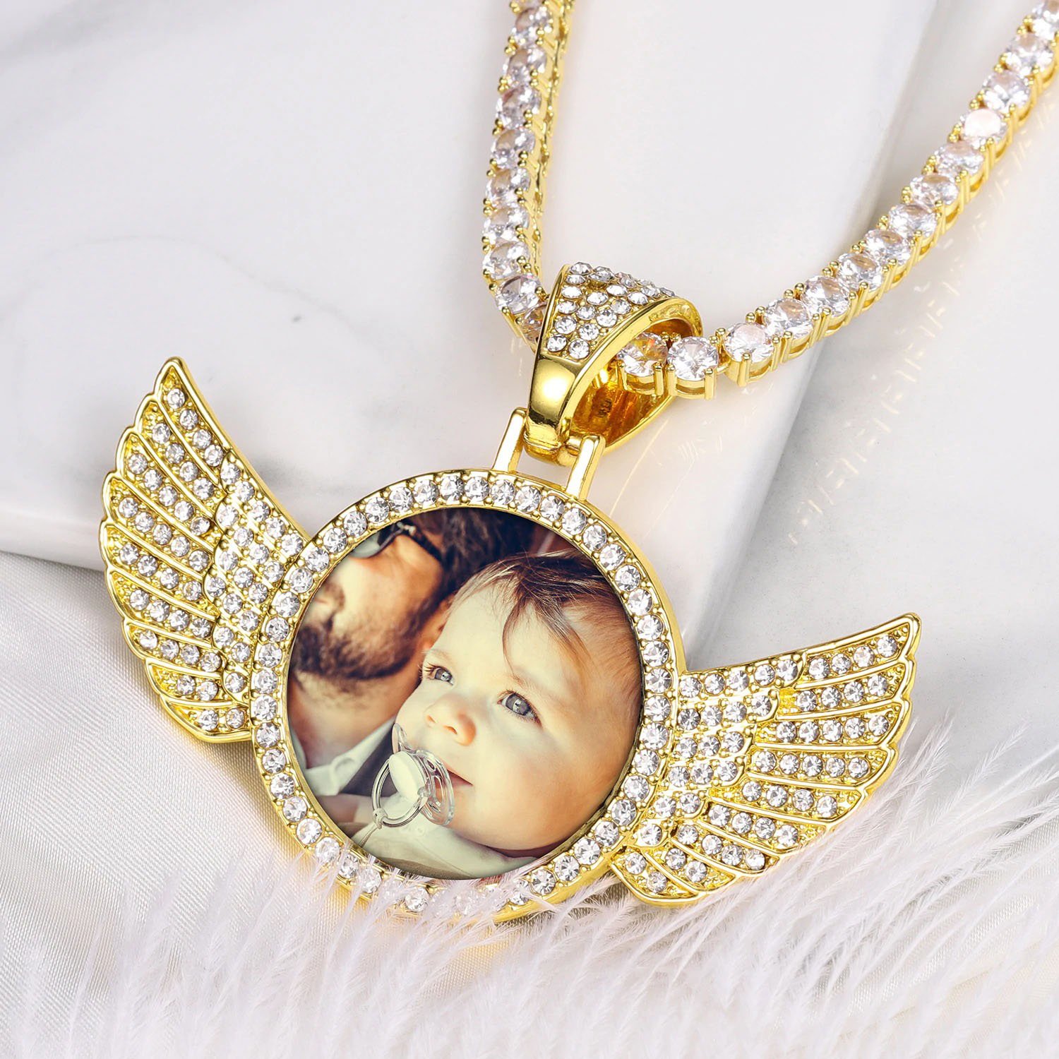 personalized custom photo bespoke angel wings iced out bling customized necklace chain for unisex men women