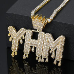 personalized iced out crown bail bubble letter name necklace for men