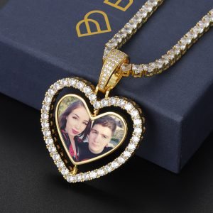 sparkling levitating rotatable spinning heart double side 2 in 1 photo necklace for loved ones beceff