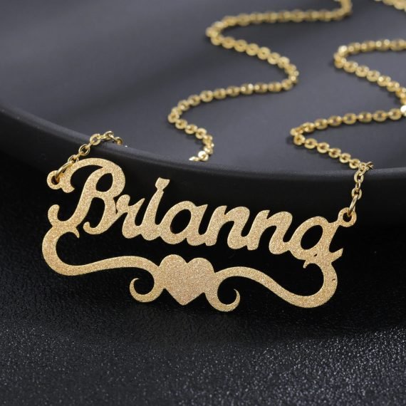 surround heart frosted iced out custom brianna sand blast nameplate personalized bespoke jewelry name necklace