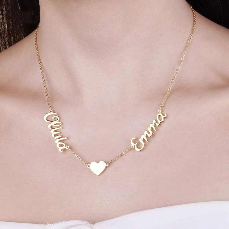 latest fashion trend choker necklace design with 2 names and heart symbol