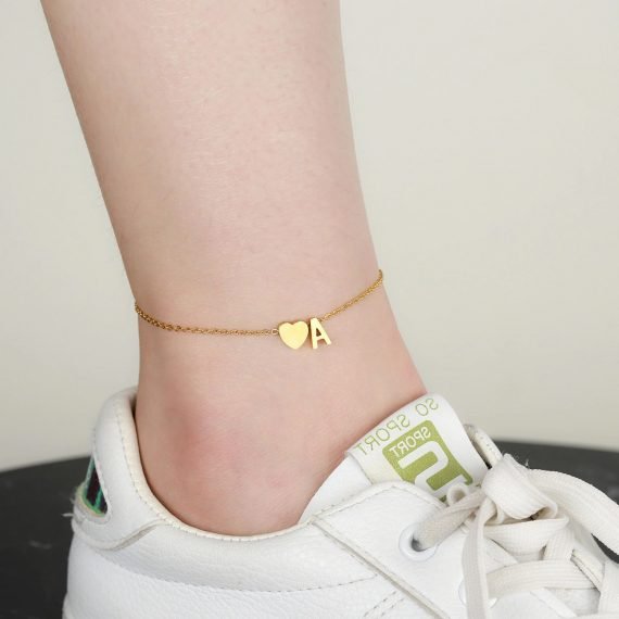 Initial letter heart design anklet for women gift ideas