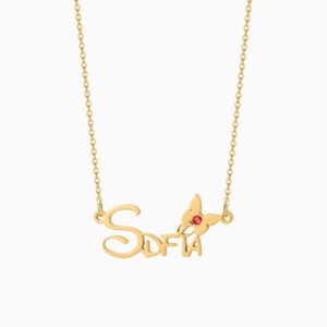 Birthstone Butterfly Name Necklace