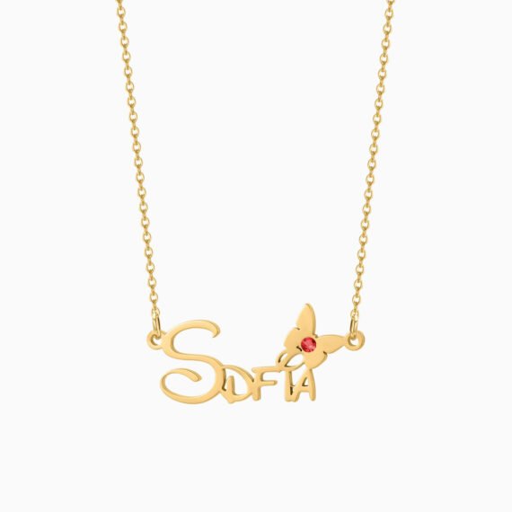 Birthstone Butterfly Name Necklace