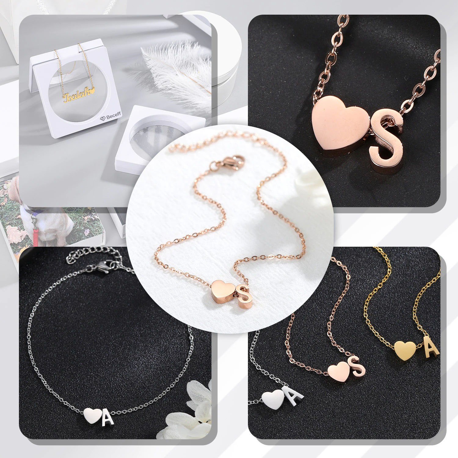 initial letter heart anklet design letter A and letter S