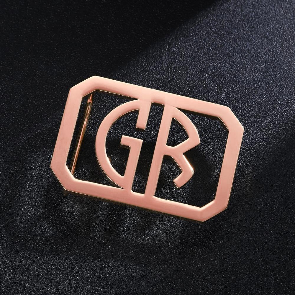 rose gold custom belt buckle GB monogram 2 initials letters design for men on fathers day
